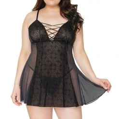 Coquette Velvet Flocked Mesh Chemise
