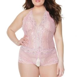 Coquette Lingerie Lace Up Crotchless Teddy