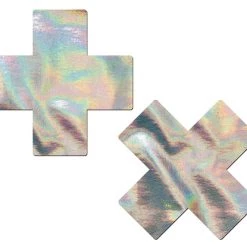 Pastease Plus X: Silver Holographic Cross Nipple Pasties Festival