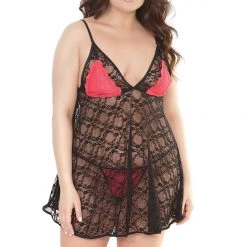 Coquette Christmas Lace Babydoll & Crotchless G-String Set