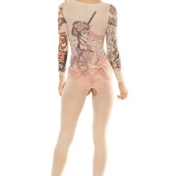 Coquette Hosiery Tattoo Print Crotchless Body Stocking