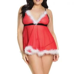 Coquette Mesh Babydoll With Faux Fur Trim Christmas