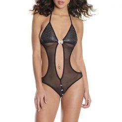 Coquette Christmas Crotchless Halter Mesh Teddy