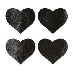 Pastease Petites: Two-Pair Small Liquid Black Hearts Nipple Pasties