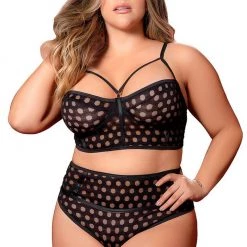 Mapale Lingerie Sheer Dot Mesh 2PC Set