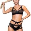 Mapale Lingerie 3PC Harness Fishnet Set