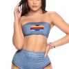 Mapale Lingerie Rainbow Denim 2PC Set Women