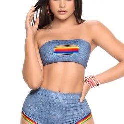 Mapale Lingerie Rainbow Denim 2PC Set Women
