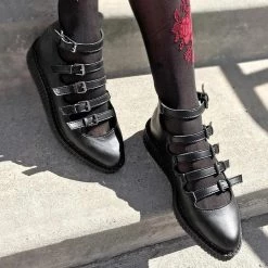 TUK A9417L Black TUKskin™ Multi-Strap Pointed Mary Jane Creeper