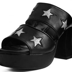 TUK A9442L Black & Silver Star Strappy Marley Heel Women
