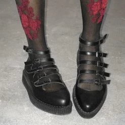 TUK A9417L Black TUKskin™ Multi-Strap Pointed Mary Jane Creeper