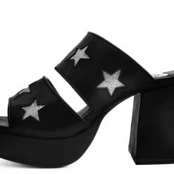 TUK A9442L Black & Silver Star Strappy Marley Heel Women