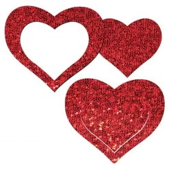 Pastease Peek-a-Boob: Red Glitter Heart Frame & Center Nipple Pasties Christmas