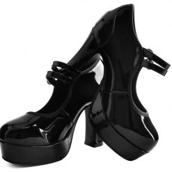 Women TUK A9448L Black Patent Double Strap Classic Platform Heel