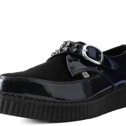 TUK A9511 Black Hologram Faux Hair Pointed Buckle Creeper