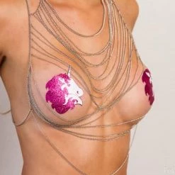 Pastease Unicorn: Hot Pink Glitter With White Unicorn Nipple Pasties Halloween
