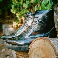 TUK A9502 Black Hologram Pointed Lace Up Boot 21 TUK A9502 Black Hologram Pointed Lace Up Boot