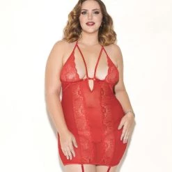 Glitter Strappy Halter Mesh & Lace Chemise Women