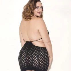 Glitter Halter Knit Hosiery Chemise With Cutout