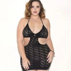 Glitter Halter Knit Hosiery Chemise With Cutout