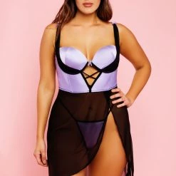 Glitter Women Satin & Mesh Chemise