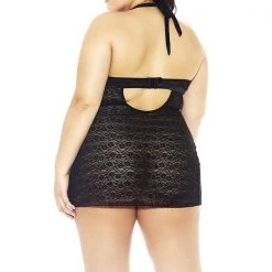 Glitter Halter Pleated Satin & Lace Chemise Women