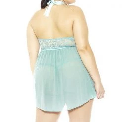 Glitter Women Halter Lace & Mesh Babydoll