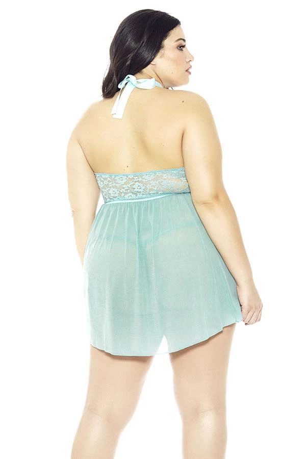 Glitter Women Halter Lace & Mesh Babydoll 2 Glitter Women Halter Lace & Mesh Babydoll