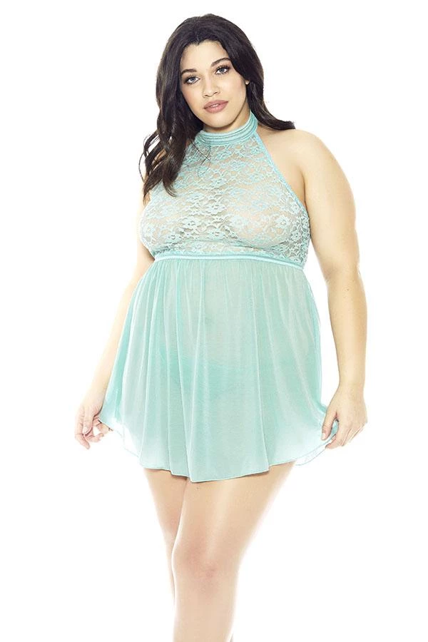 Glitter Women Halter Lace & Mesh Babydoll 1 Glitter Women Halter Lace & Mesh Babydoll