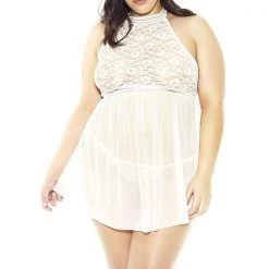 Glitter Women Halter Lace & Mesh Babydoll 6 Glitter Women Halter Lace & Mesh Babydoll