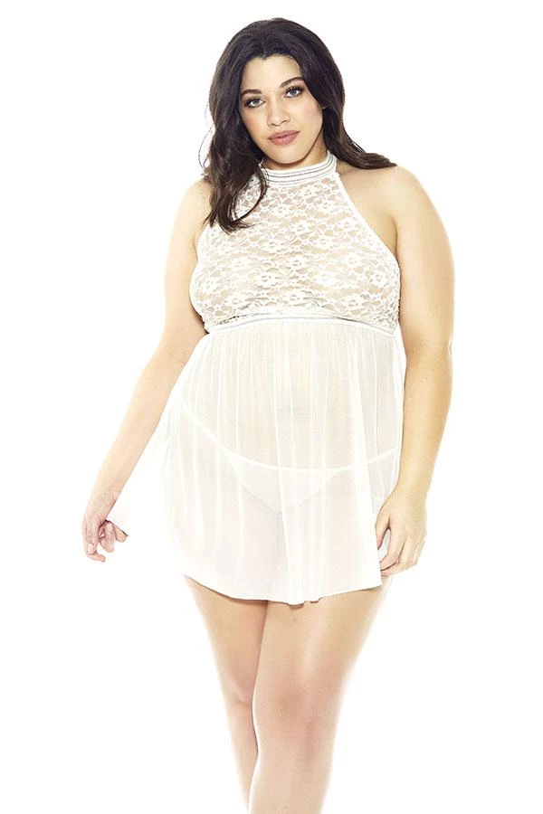 Glitter Women Halter Lace & Mesh Babydoll 3 Glitter Women Halter Lace & Mesh Babydoll