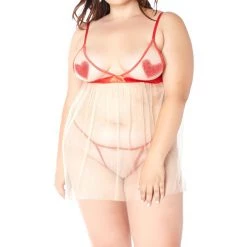 Glitter Women Mesh Hearts Babydoll