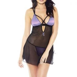 Glitter Women Satin & Mesh Babydoll