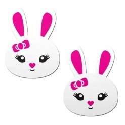 Pastease Halloween Bunny: Cute White Bunny With Pink Heart Nose Ears & Bow Nipple Pasties