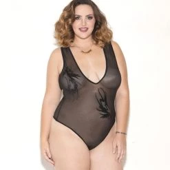 Glitter Retro Print Sheer Mesh Teddy Women