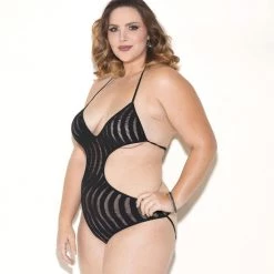 Glitter Knit Halter Teddy With Swirl Pattern Women