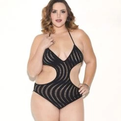 Glitter Knit Halter Teddy With Swirl Pattern Women