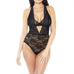 Glitter Halter Lace Teddy
