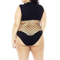 Glitter Seamless Fishnet Turtle Neck Teddy Women