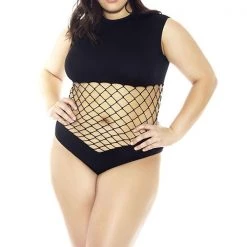 Glitter Seamless Fishnet Turtle Neck Teddy Women