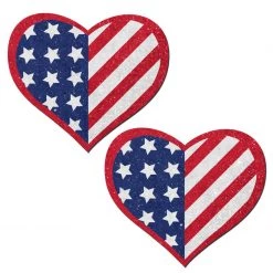 Pastease Love: Glittering USA Red, White & Blue, Stars & Stripes Heart Nipple Pasties Festival