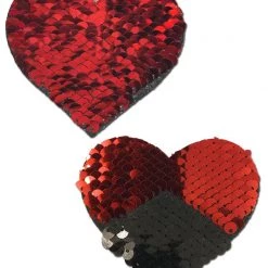 Pastease Christmas Love: Red & Black Color Changing Sequin Heart Nipple Pasties
