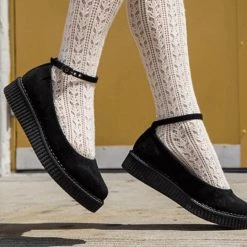 TUK A9416L Black Pointed Ballet Ankle Strap Creeper