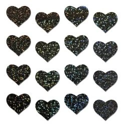 Pastease Body Minis: 16 Mini Black Glitter Hearts Nipple & Body Pasties