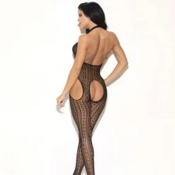 Glitter Halter Open Crotch Bodystocking
