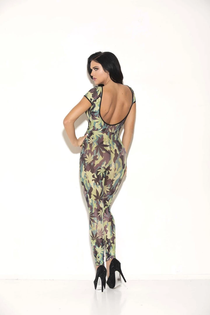 Glitter Women Cap Sleeve Weed Print Jumpsuit 2 Glitter Women Cap Sleeve Weed Print Jumpsuit