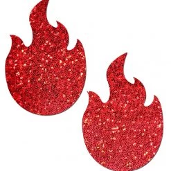 Pastease Christmas Flame: Glitter Red Flames Nipple Pasties