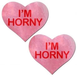 Pastease Love: Liquid Pink Heart With 'I'm Horny' Nipple Pasties