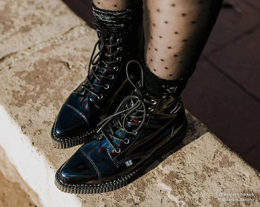 TUK A9502 Black Hologram Pointed Lace Up Boot 6 TUK A9502 Black Hologram Pointed Lace Up Boot