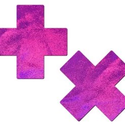 Pastease Plus X: Pink Holographic Cross Nipple Pasties Festival